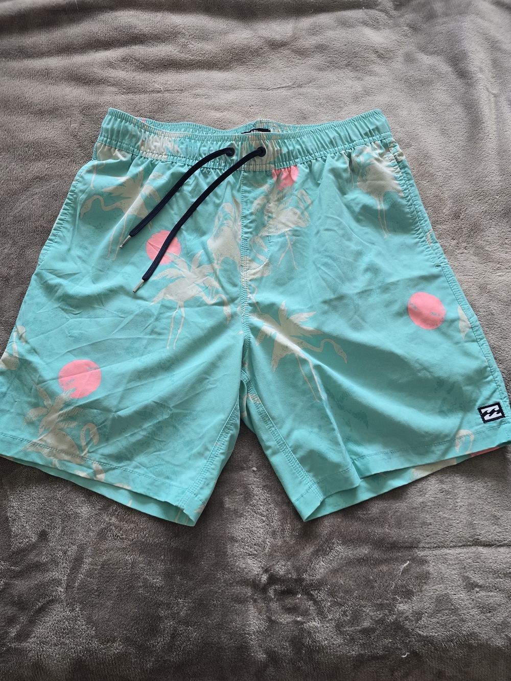 Billabong Men's Aqua Floral Board Shorts with Pink Accents